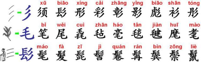 彡 vs 毛 vs 髟