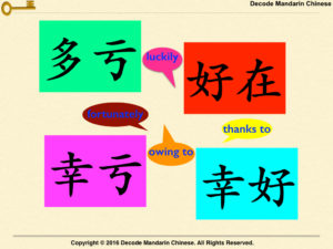 How to differentiate between 多亏, 幸亏, 幸好 and 好在?